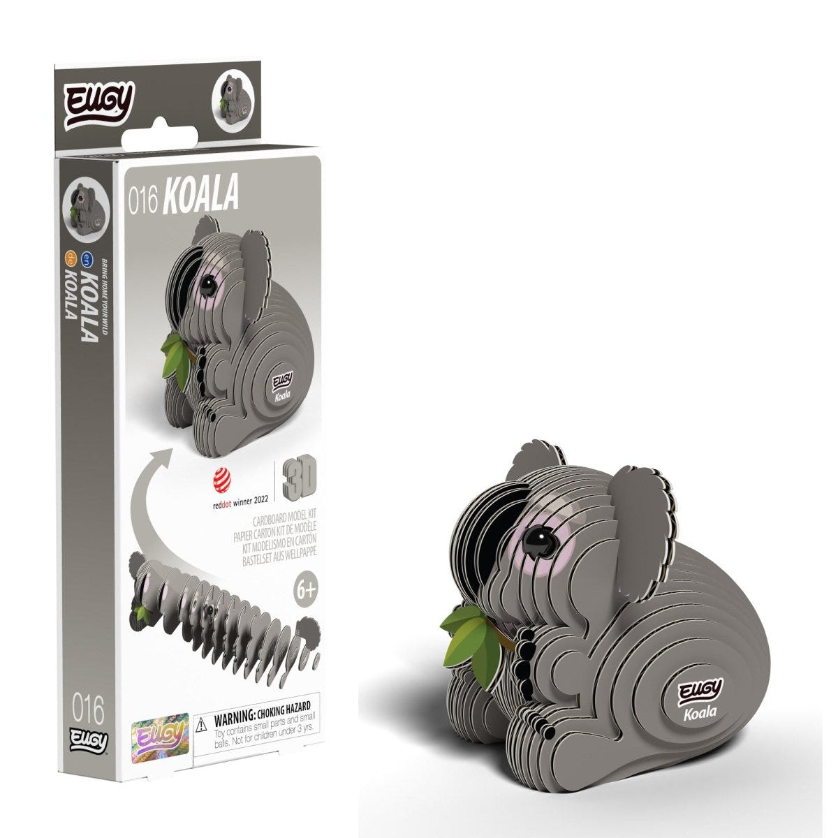 EUGY Koala 3D cardboard model kit - finished model with its box