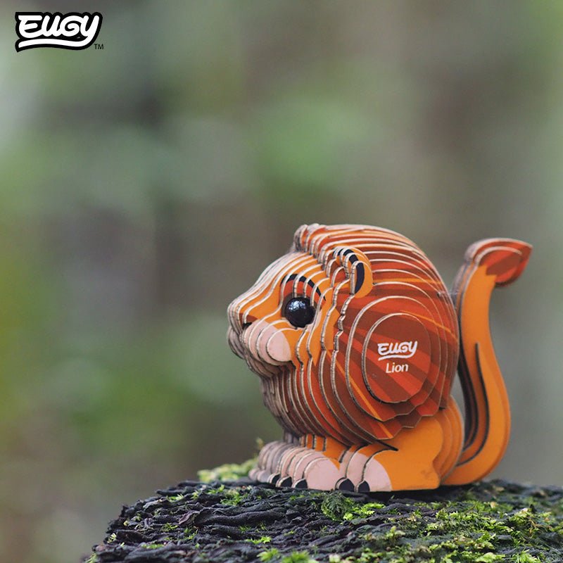 EUGY Lion 3D cardboard model kit - built model on display