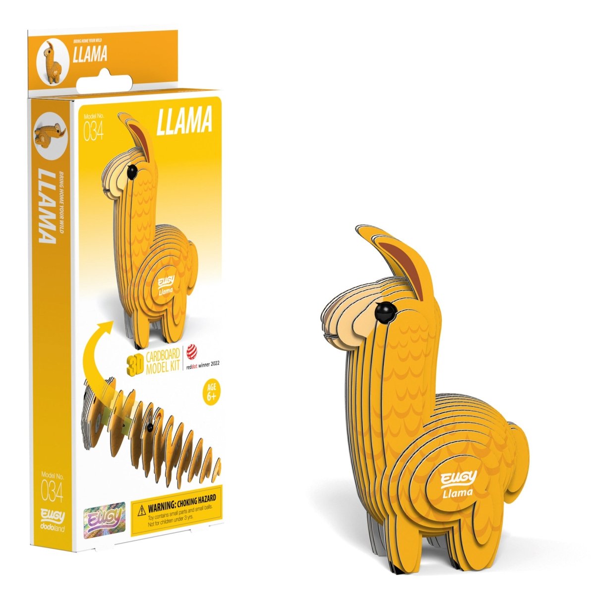 EUGY Llama 3D cardboard model kit - finished model with its box