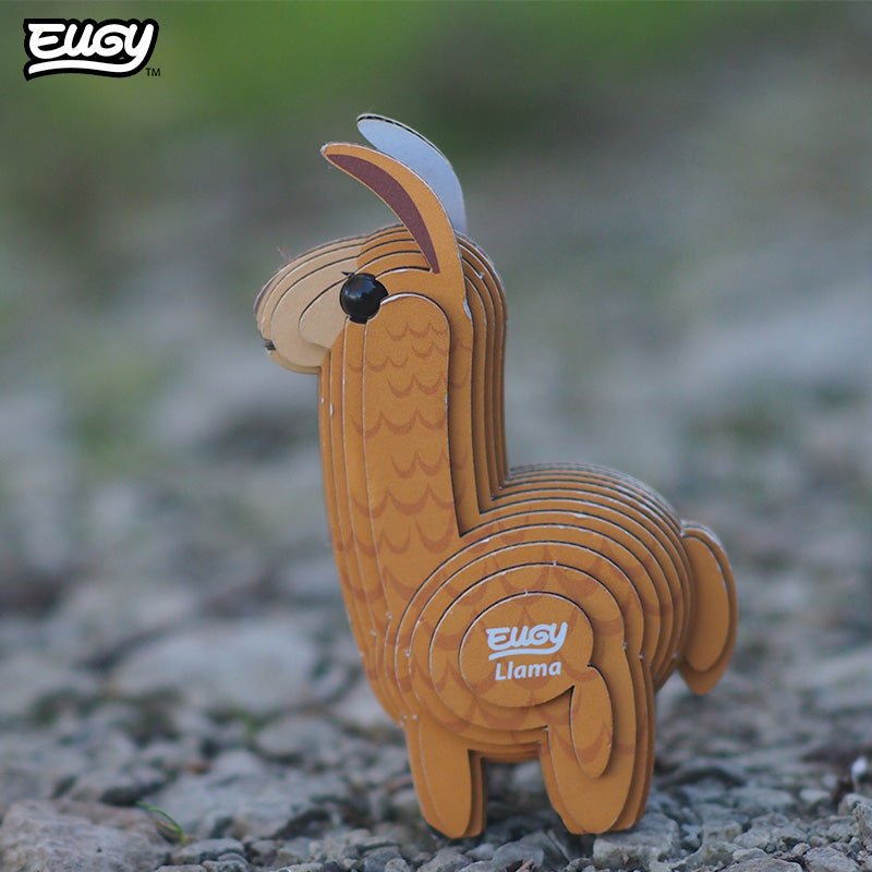 EUGY Llama 3D cardboard model kit - built model on display