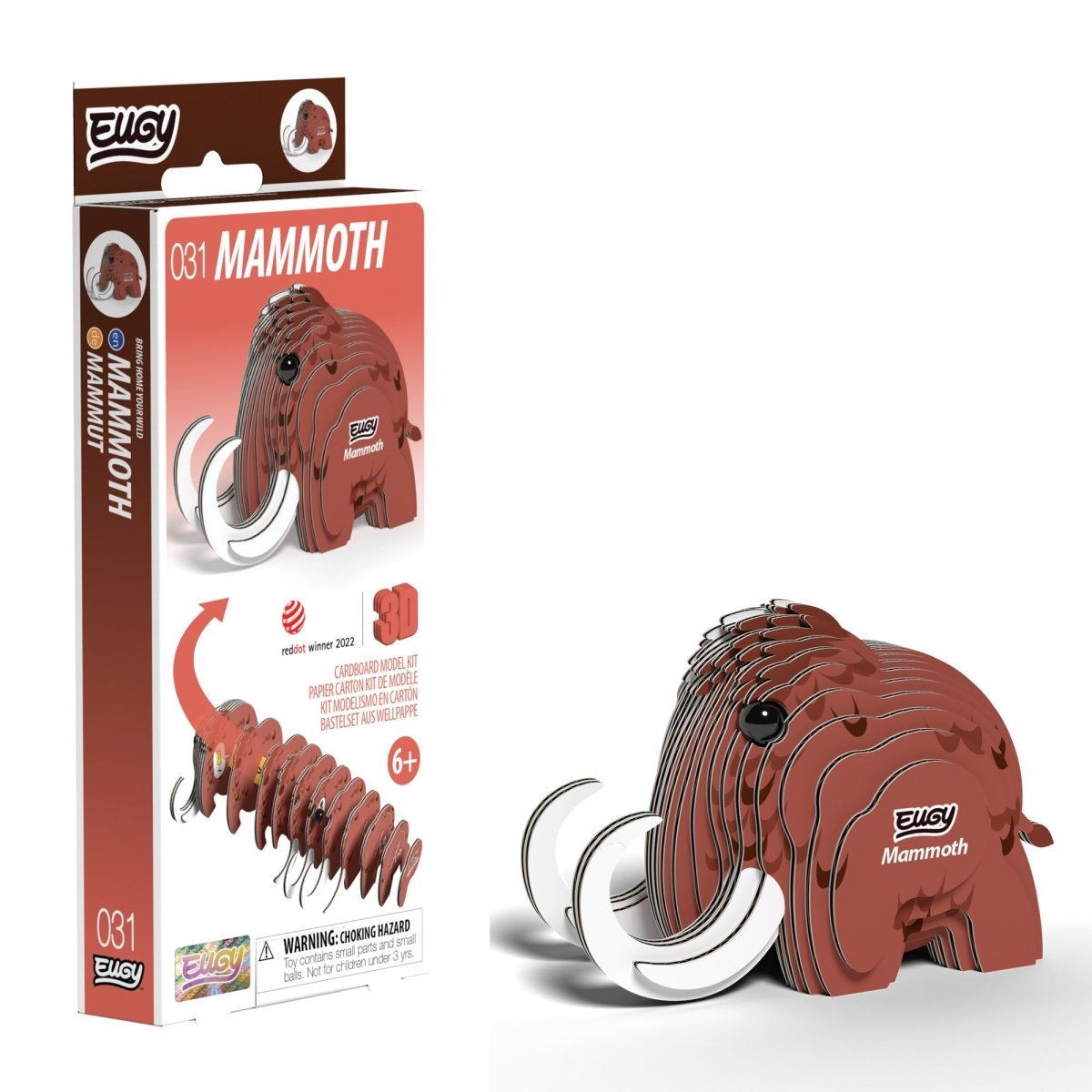 EUGY Mammoth 3D cardboard model kit - finished model with its box