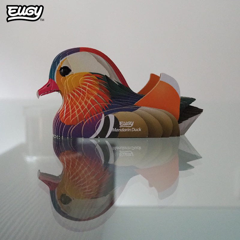 EUGY Mandarin Duck 3D cardboard model kit - built model on display