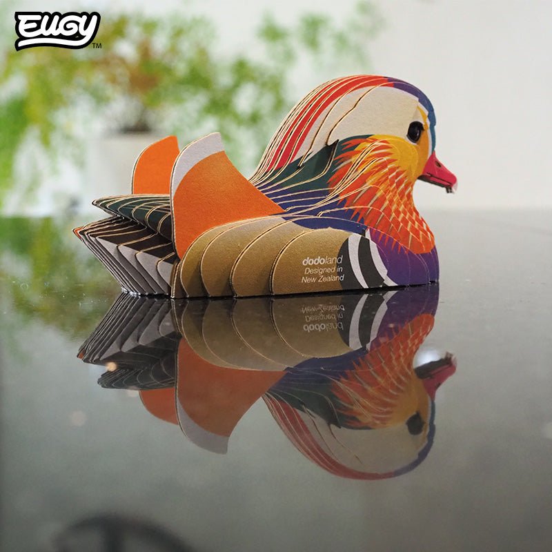 EUGY Mandarin Duck 3D cardboard model kit - built model on display