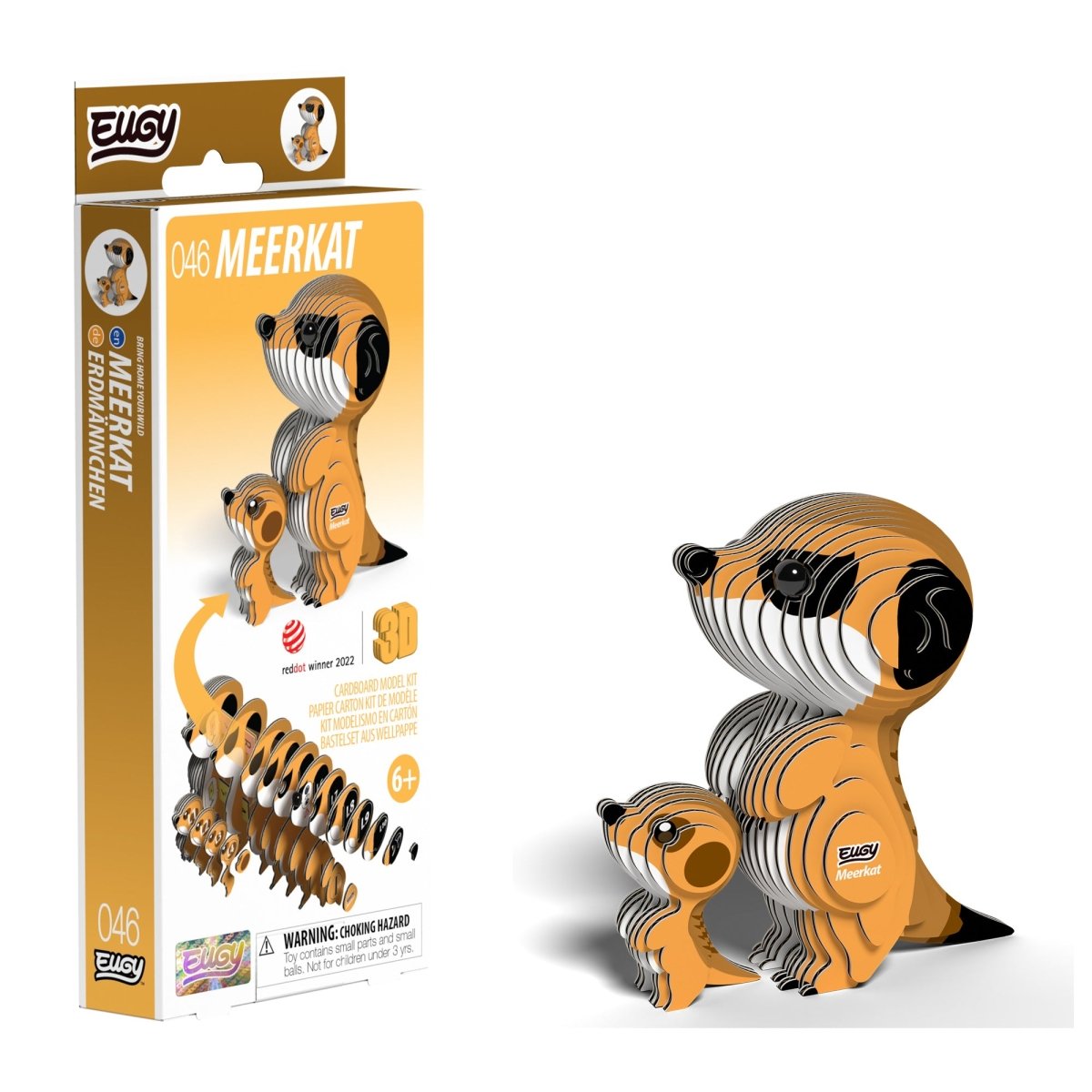 EUGY Meerkat 3D cardboard model kit - finished model with its box