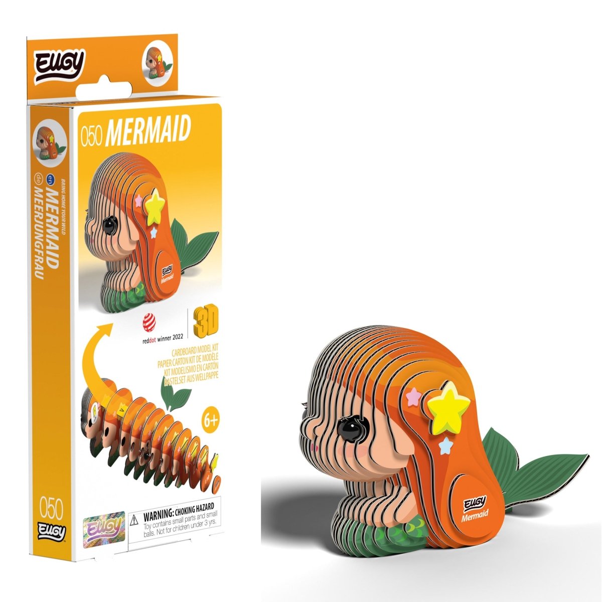 EUGY Mermaid 3D cardboard model kit - finished model with its box