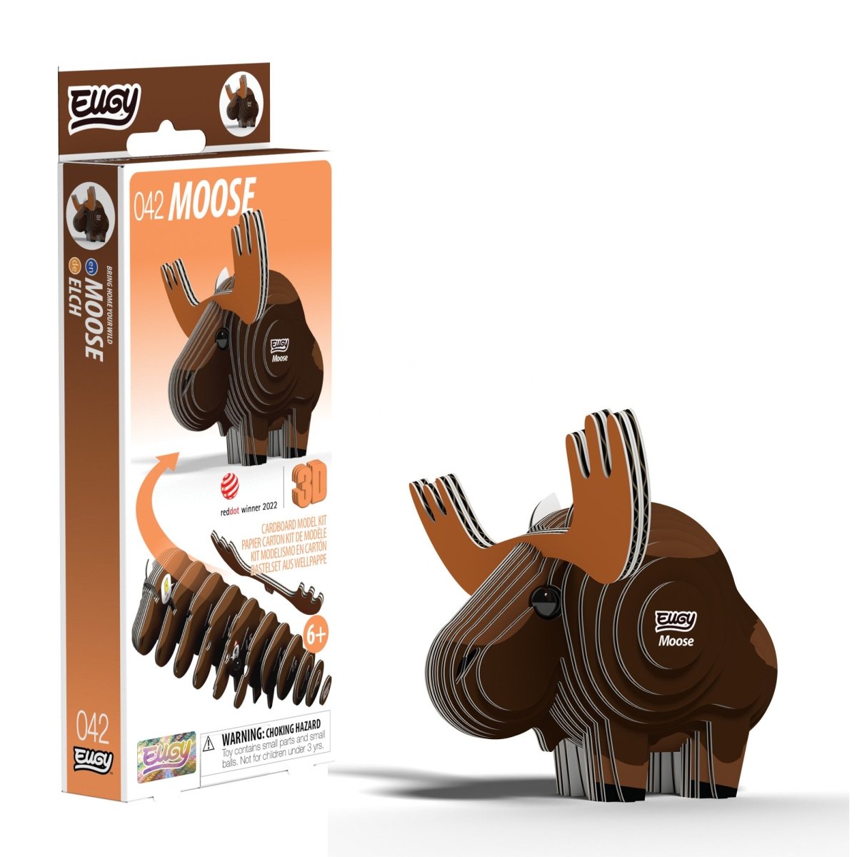 EUGY Moose 3D cardboard model kit - finished model with its box