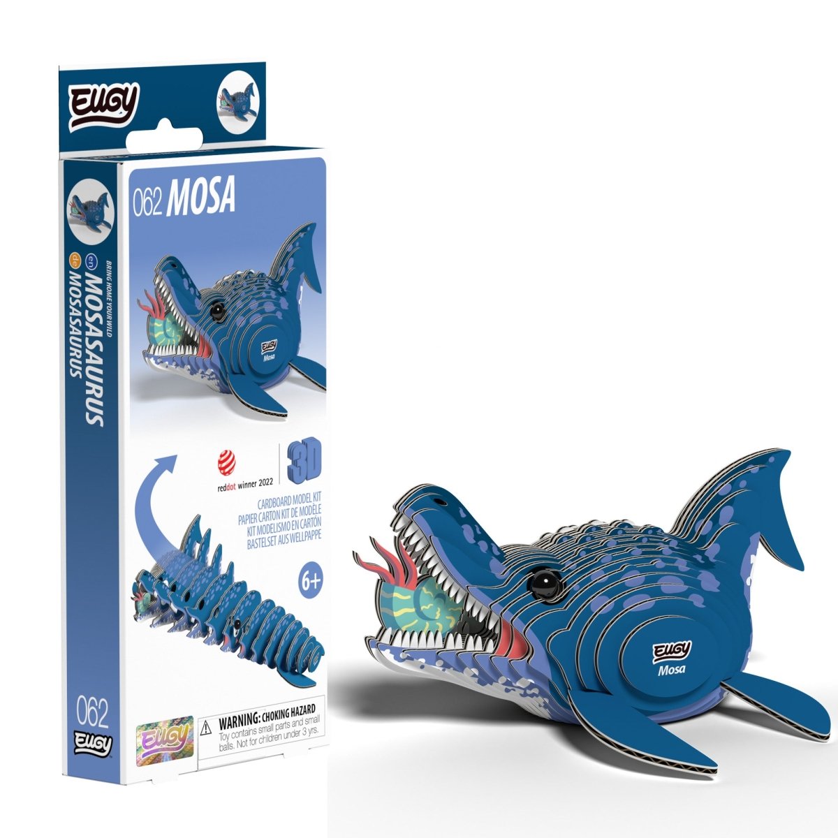 EUGY Mosa 3D cardboard model kit - finished model with its box