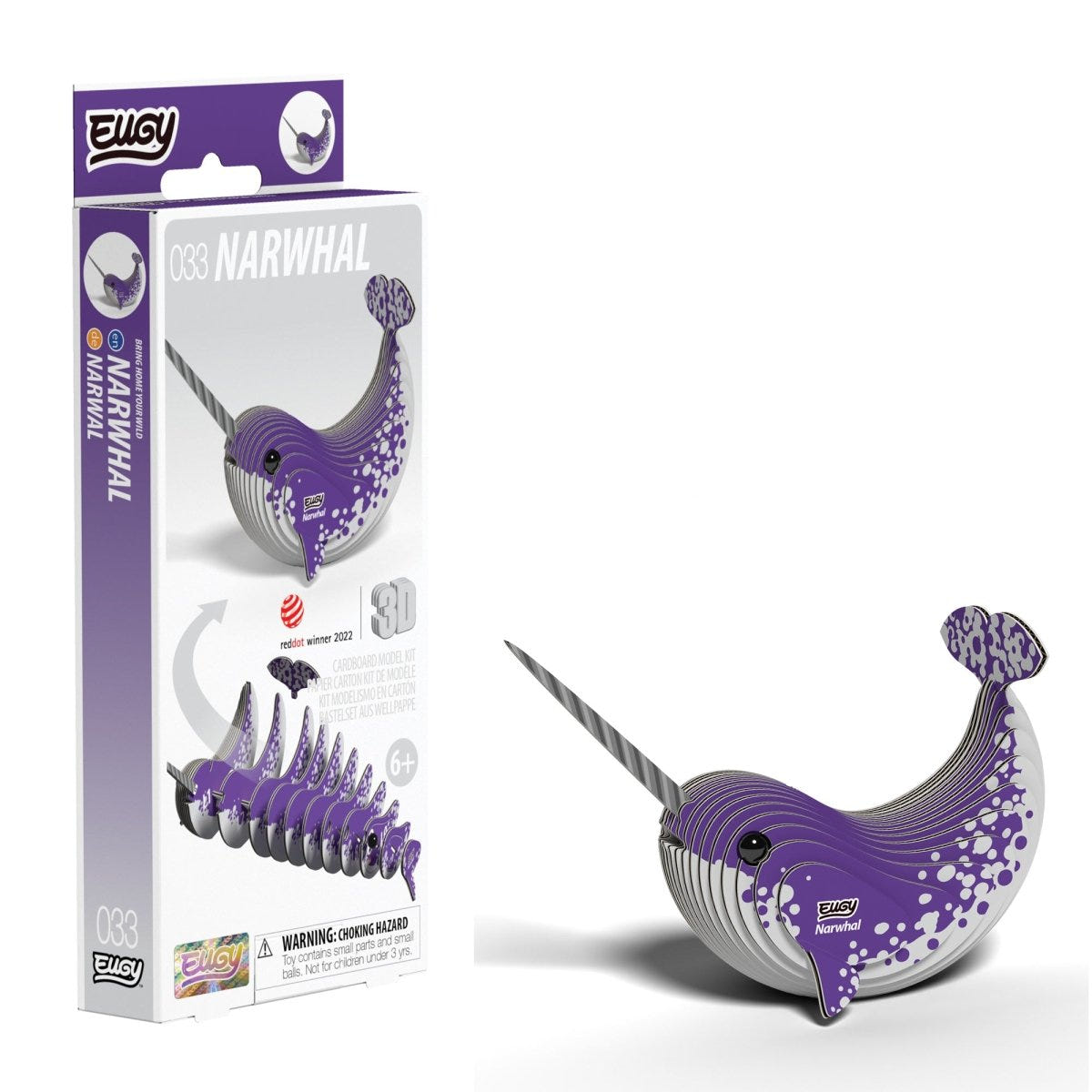 EUGY Narwhal 3D cardboard model kit - finished model with its box
