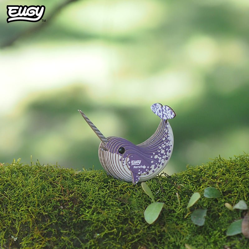 EUGY Narwhal 3D cardboard model kit - built model on display