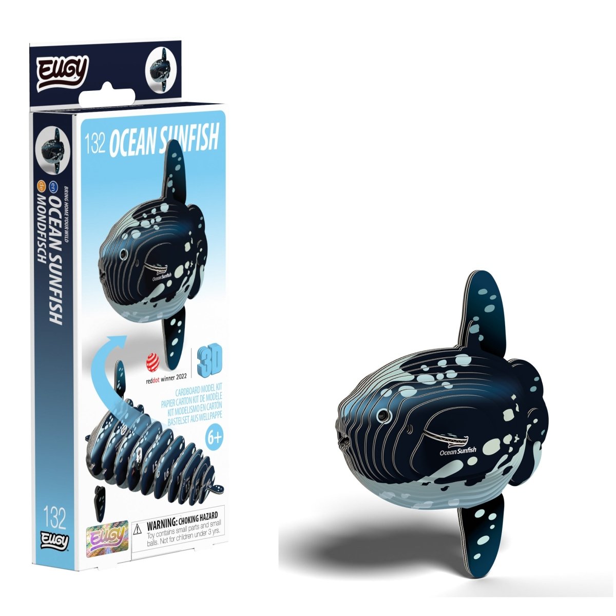 EUGY Ocean Sunfish 3D cardboard model kit - finished model with its box