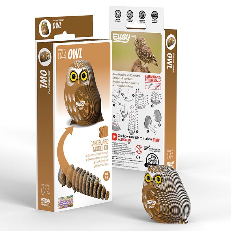 EUGY Owl 3D cardboard model kit, eco-friendly assembled puzzle figure