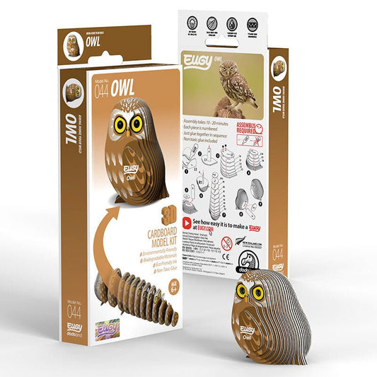 EUGY Owl 3D cardboard model kit, eco-friendly assembled puzzle figure