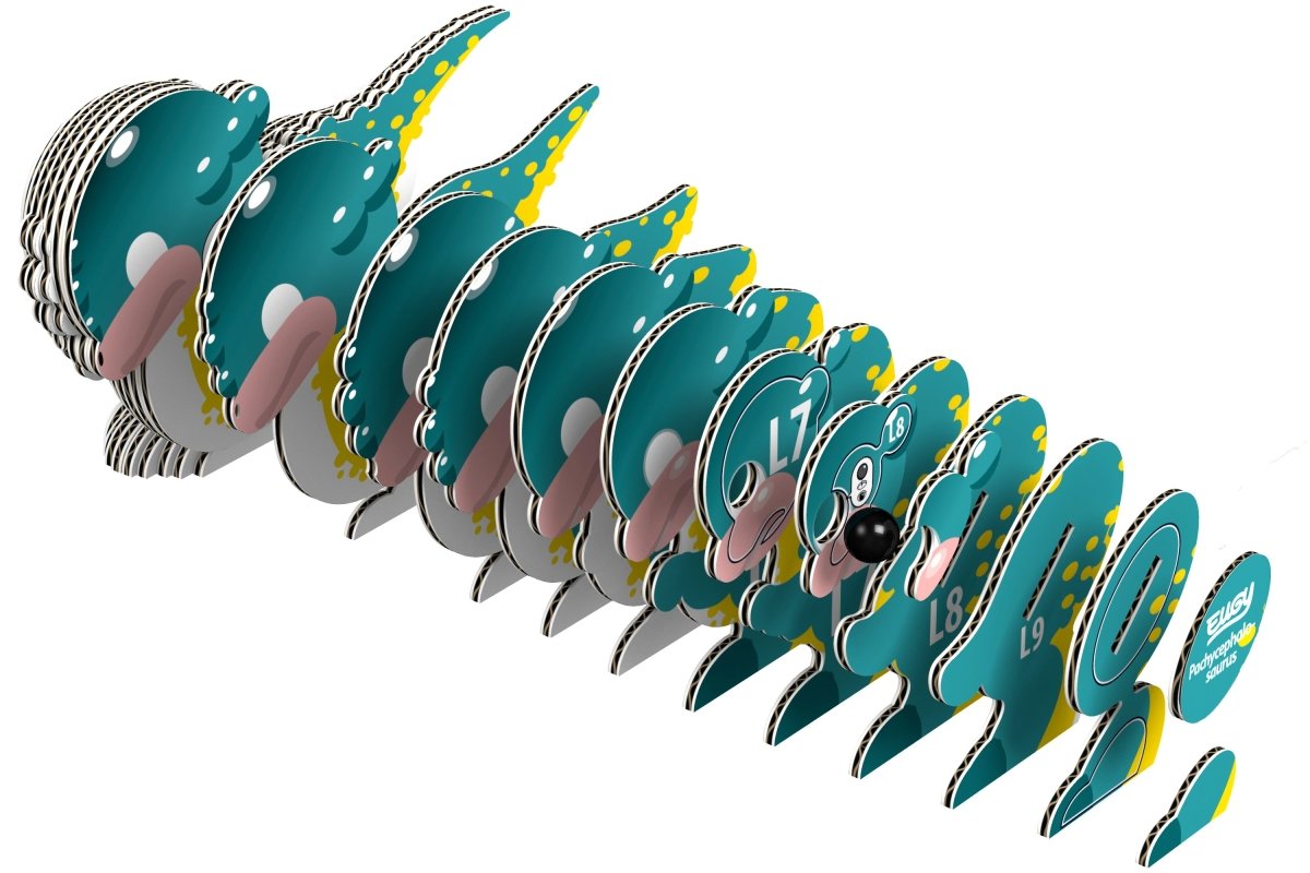 EUGY Pachycephalo 3D cardboard model kit - exploded view of the numbered layers
