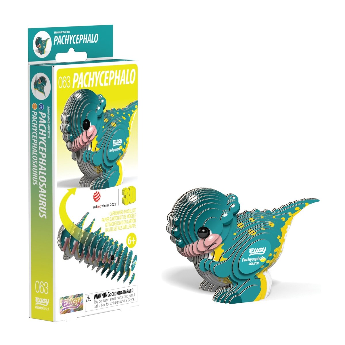 EUGY Pachycephalo 3D cardboard model kit - finished model with its box