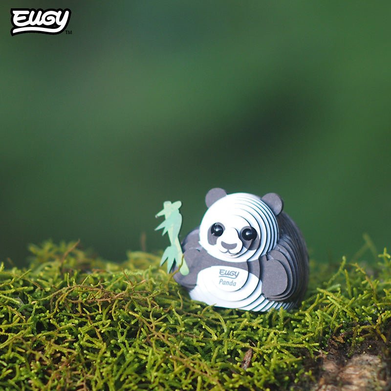 EUGY Panda 3D cardboard model kit - built model on display