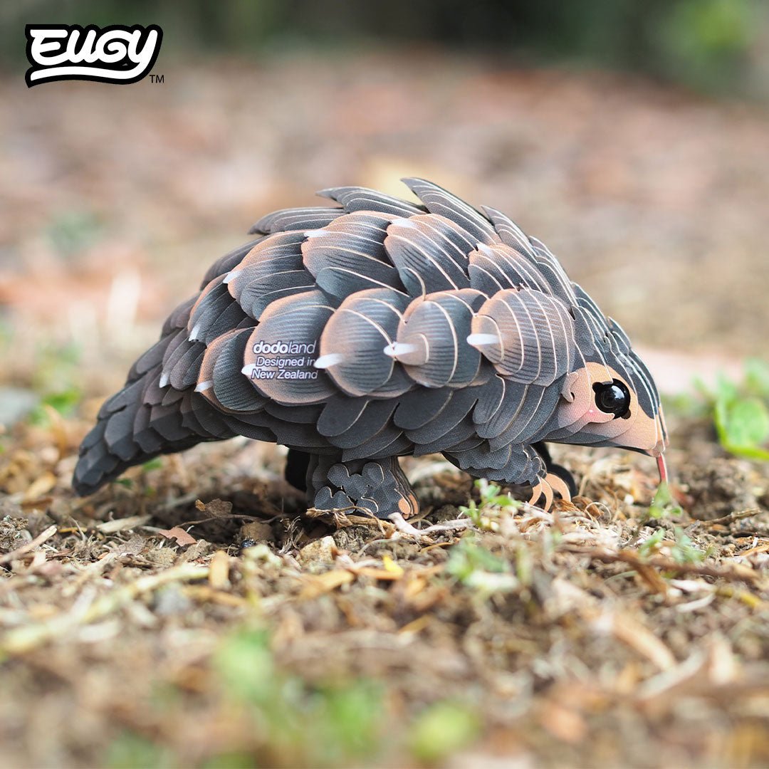 EUGY Pangolin 3D cardboard model kit - built model on display