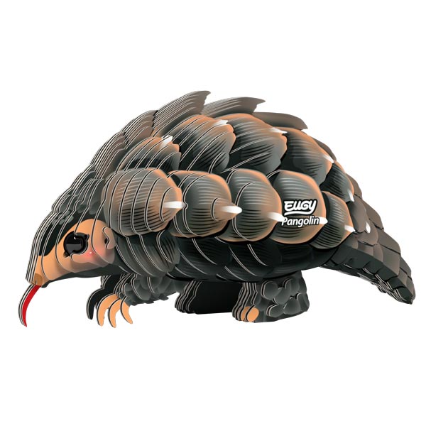 EUGY Pangolin eco-friendly card model, three-quarter front view showing its scaly back