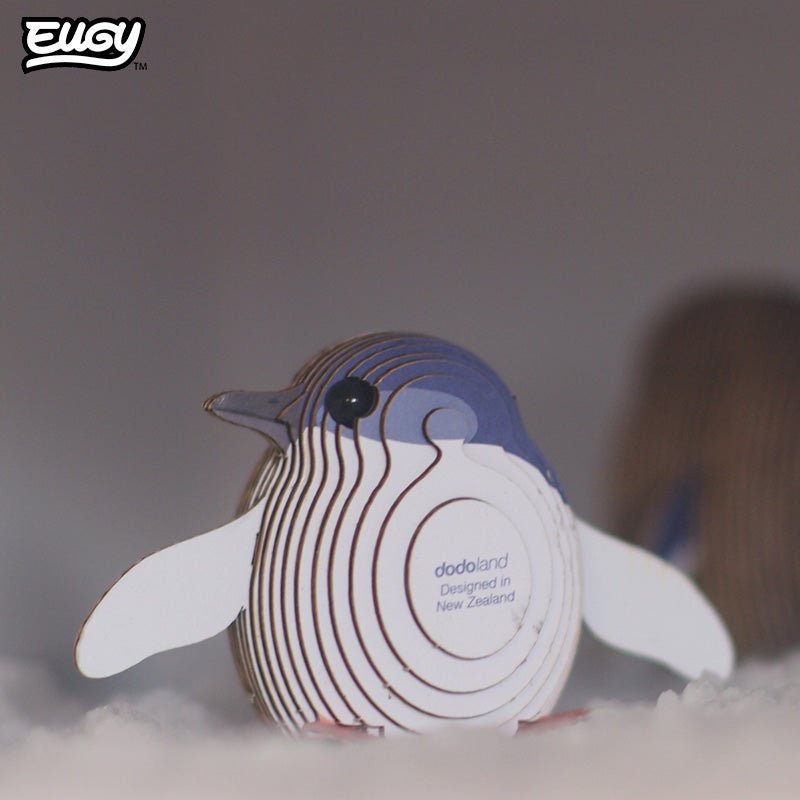 EUGY Penguin 3D cardboard model kit - built model on display