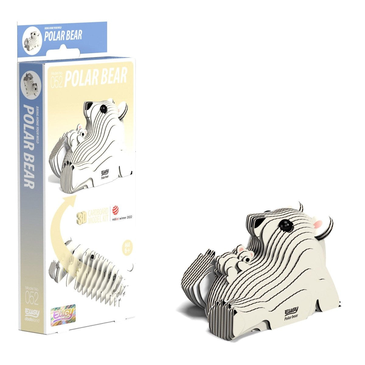 EUGY Polar Bear 3D cardboard model kit - finished model with its box
