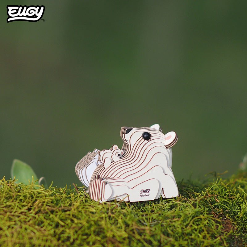 EUGY Polar Bear 3D cardboard model kit - built model on display