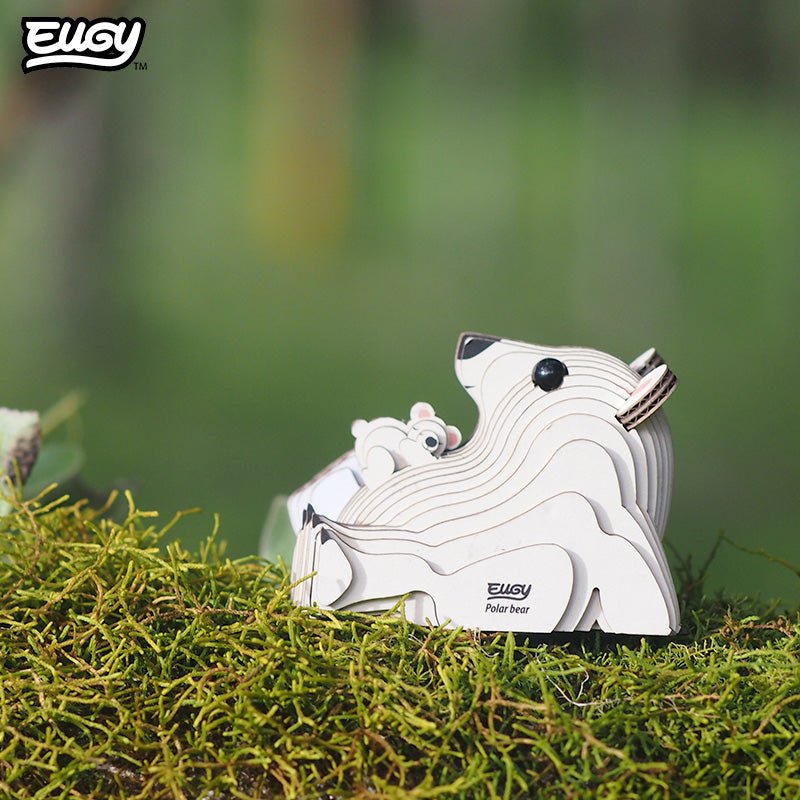 EUGY Polar Bear 3D cardboard model kit - built model on display