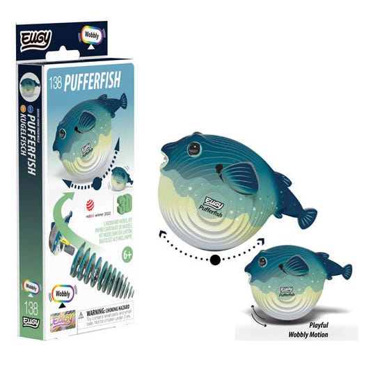 EUGY Pufferfish 3D cardboard model kit, eco-friendly assembled puzzle figure