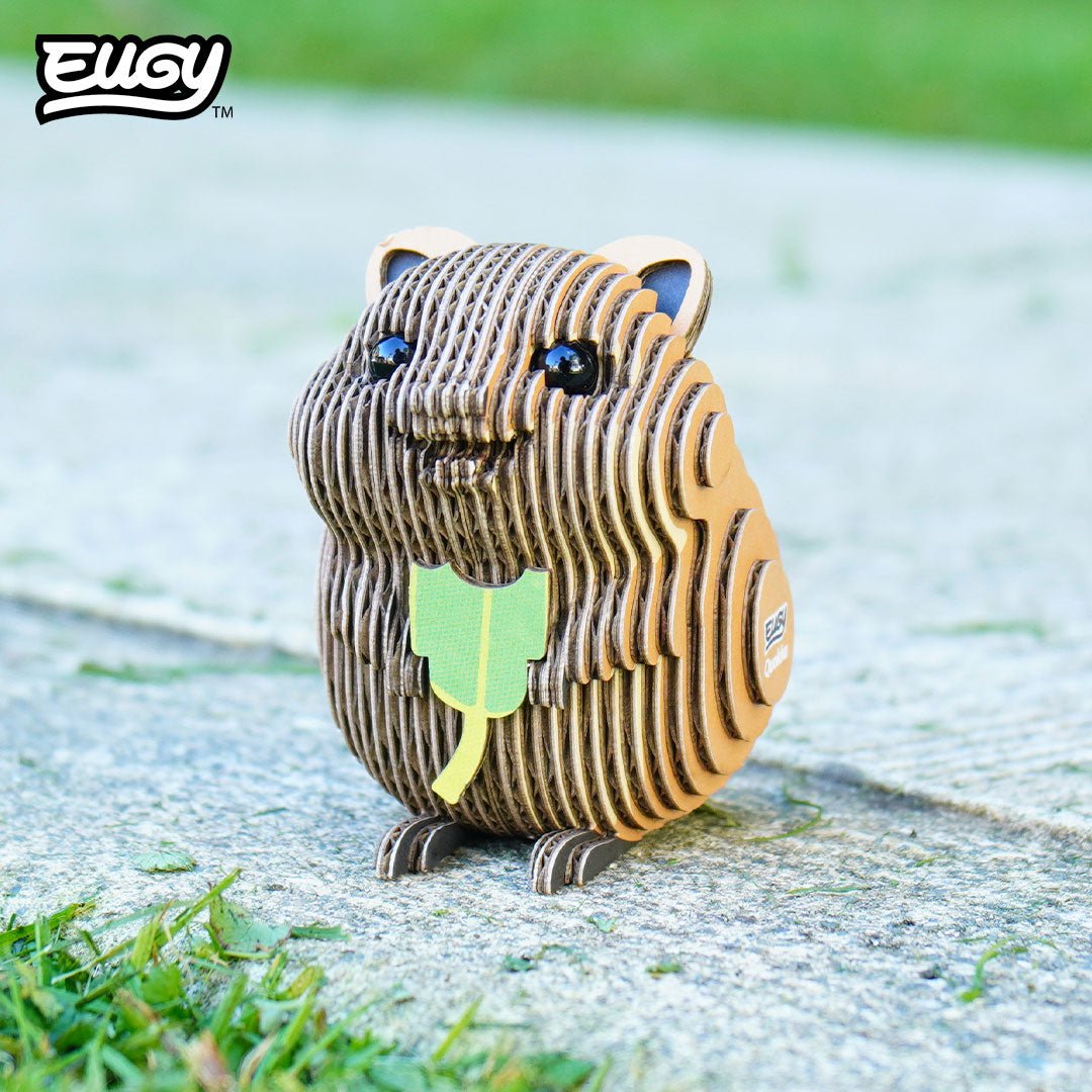 EUGY Quokka 3D cardboard model kit - built model on display