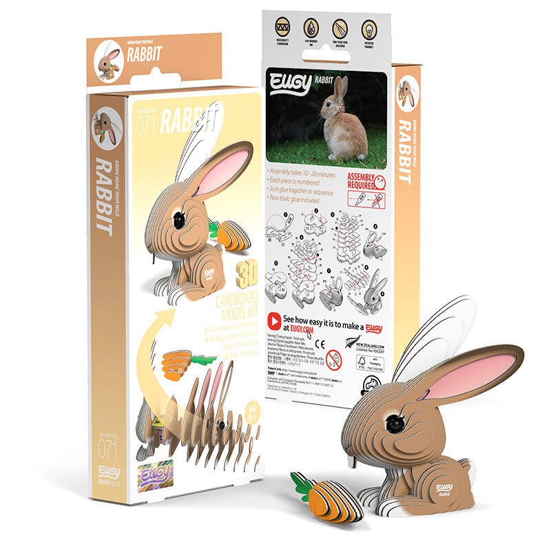 EUGY Rabbit 3D cardboard model kit, eco-friendly assembled puzzle figure