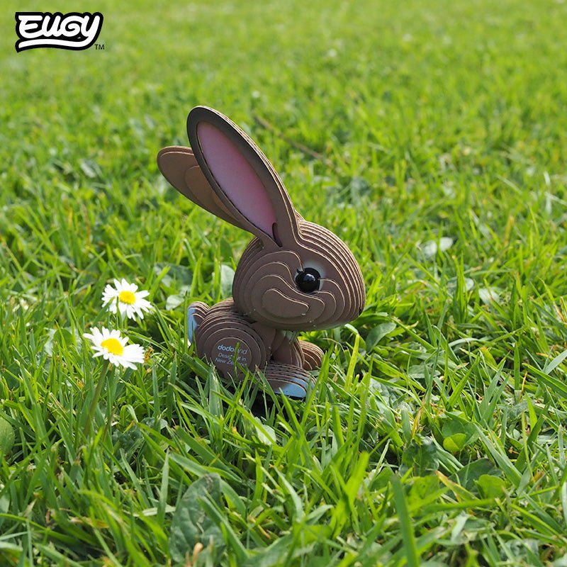 EUGY Rabbit 3D cardboard model kit - built model on display