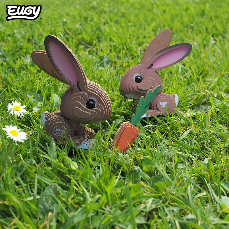 EUGY Rabbit 3D cardboard model kit - built model on display
