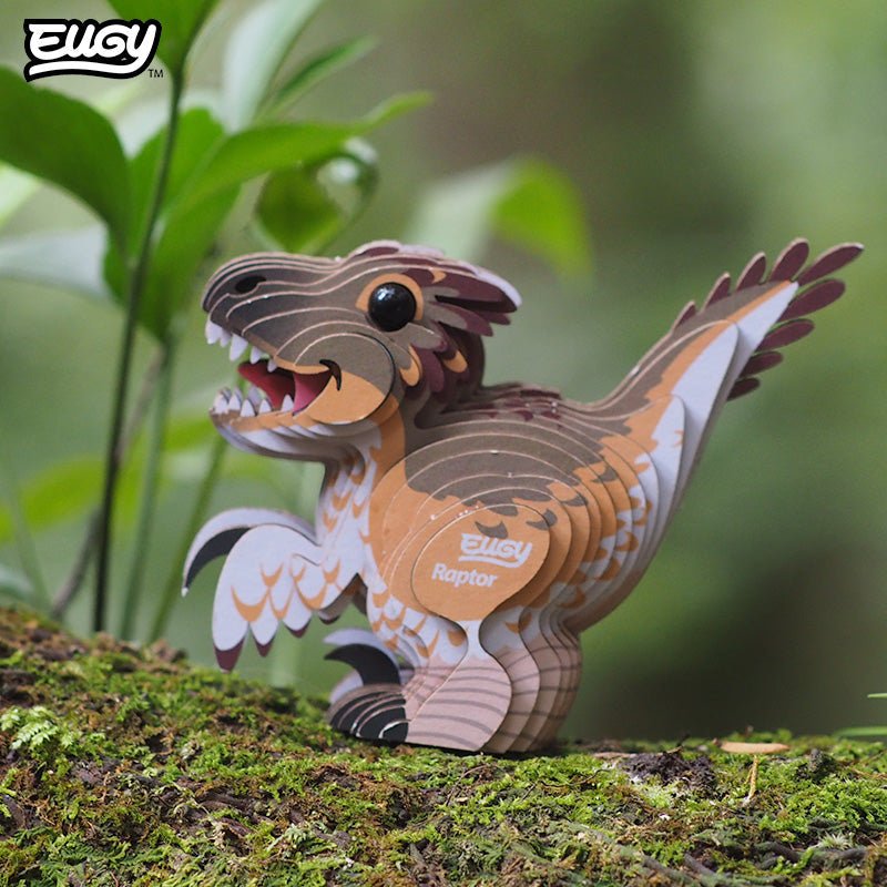 EUGY Raptor 3D cardboard model kit - built model on display