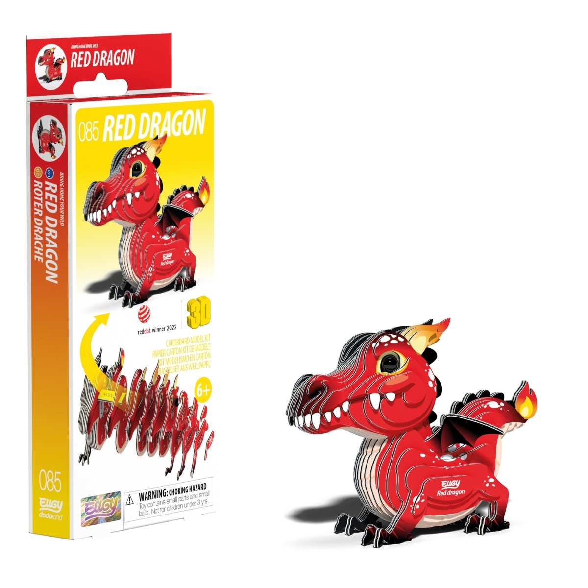 EUGY Red Dragon 3D cardboard model kit - finished model with its box