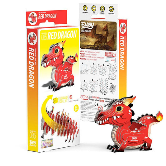 EUGY Red Dragon 3D cardboard model kit, eco-friendly assembled puzzle figure