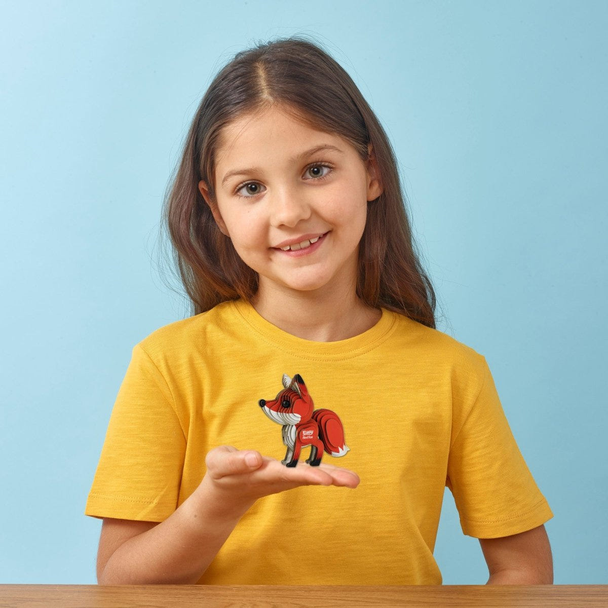 EUGY Red Fox 3D cardboard model kit - child with the finished model