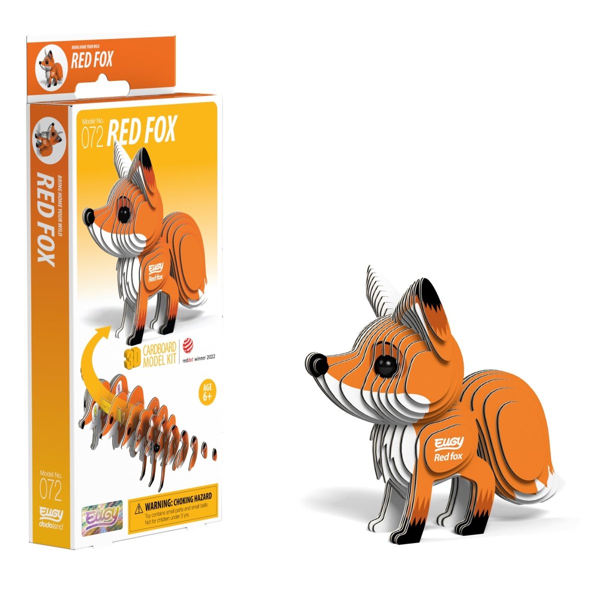 EUGY Red Fox 3D cardboard model kit - finished model with its box