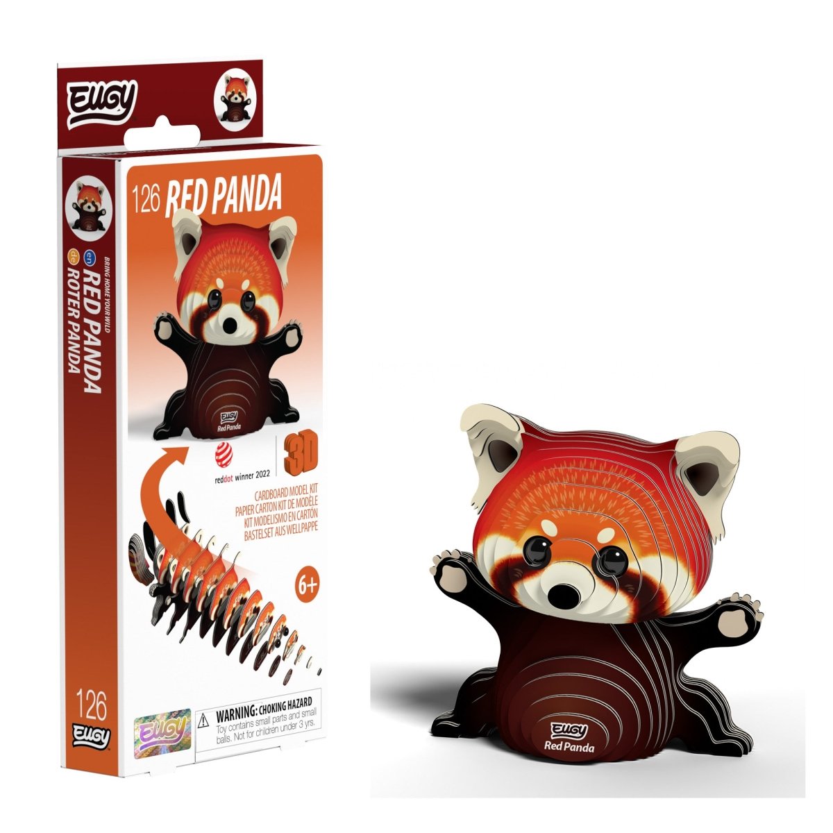 EUGY Red Panda 3D cardboard model kit - finished model with its box