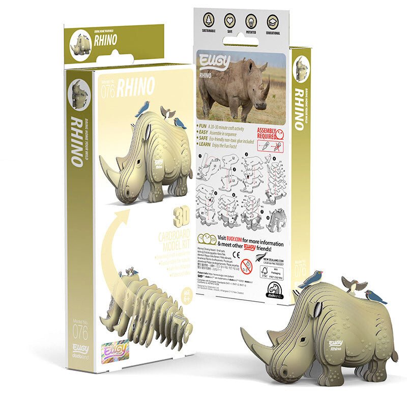 EUGY Rhino 3D cardboard model kit, eco-friendly assembled puzzle figure