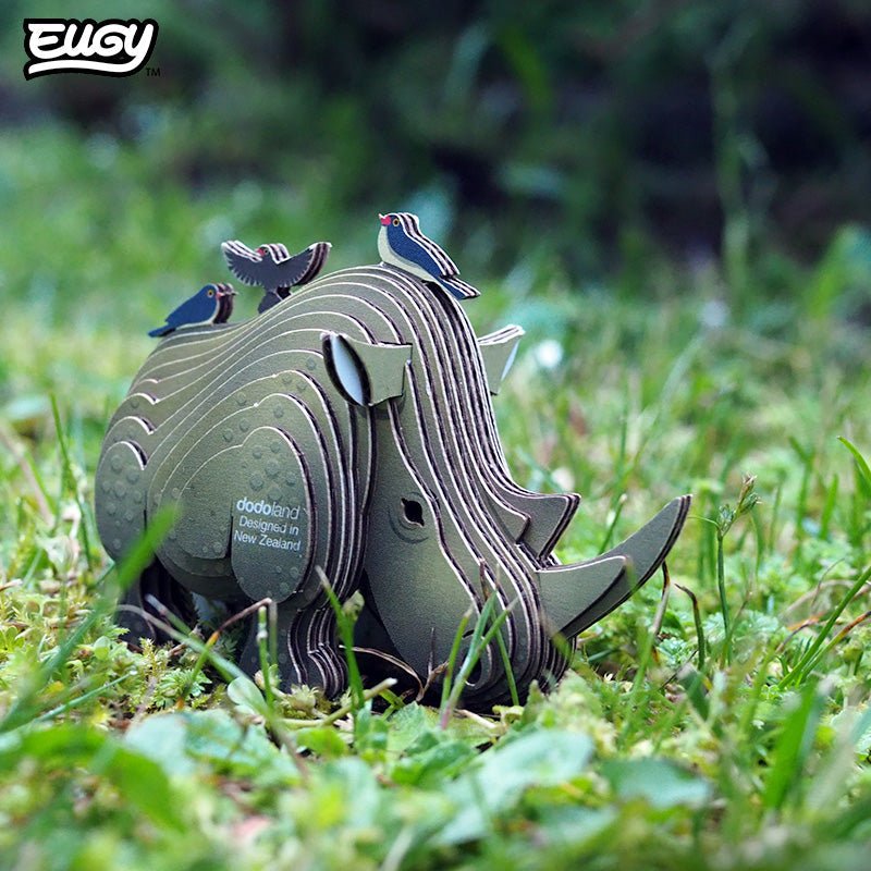 EUGY Rhino 3D cardboard model kit - built model on display