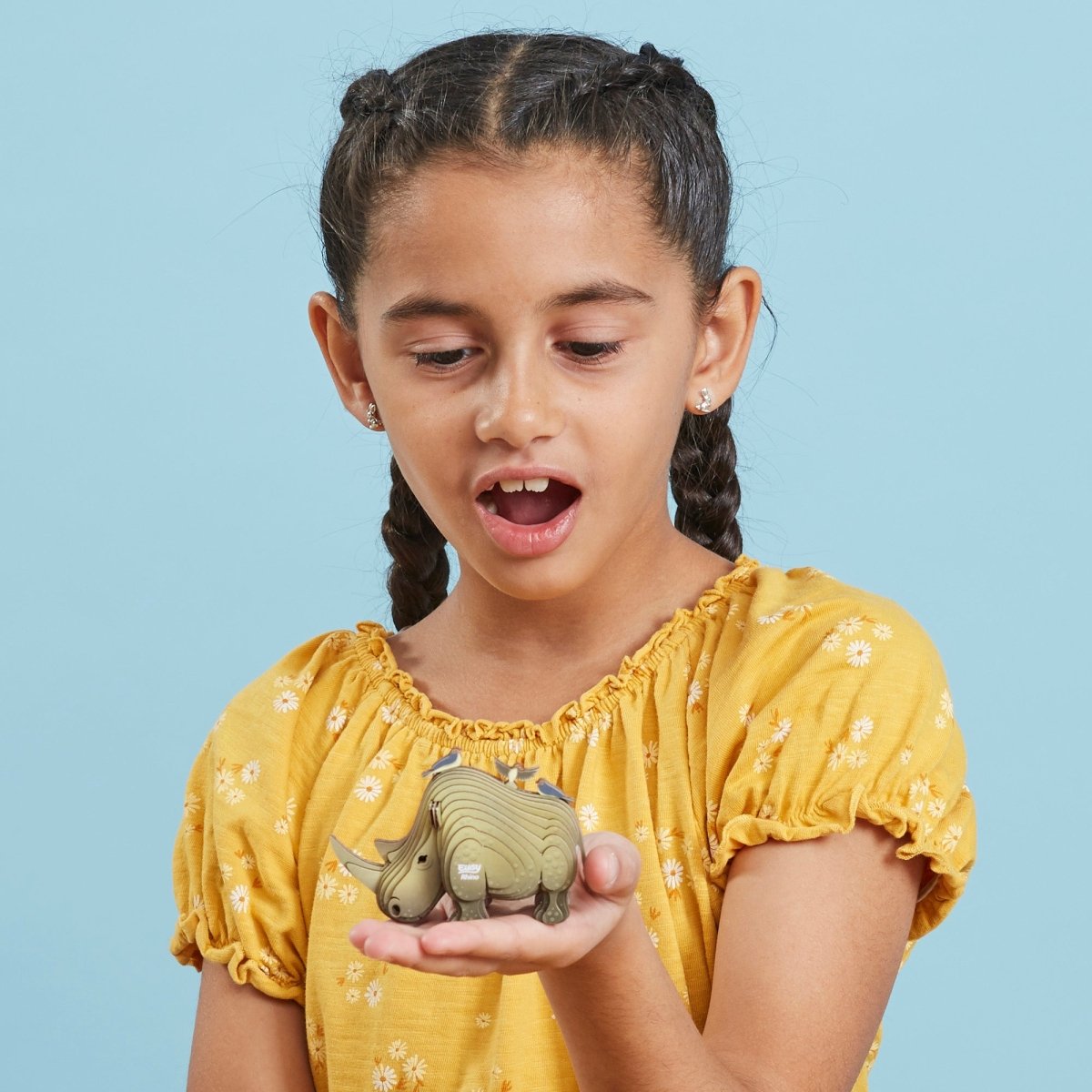 EUGY Rhino 3D cardboard model kit - child with the finished model