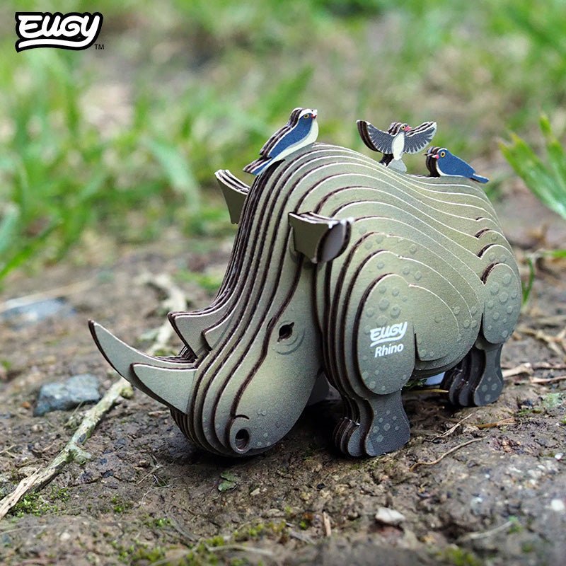 EUGY Rhino 3D cardboard model kit - built model on display