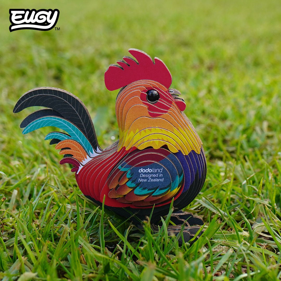 EUGY Rooster 3D cardboard model kit - built model on display