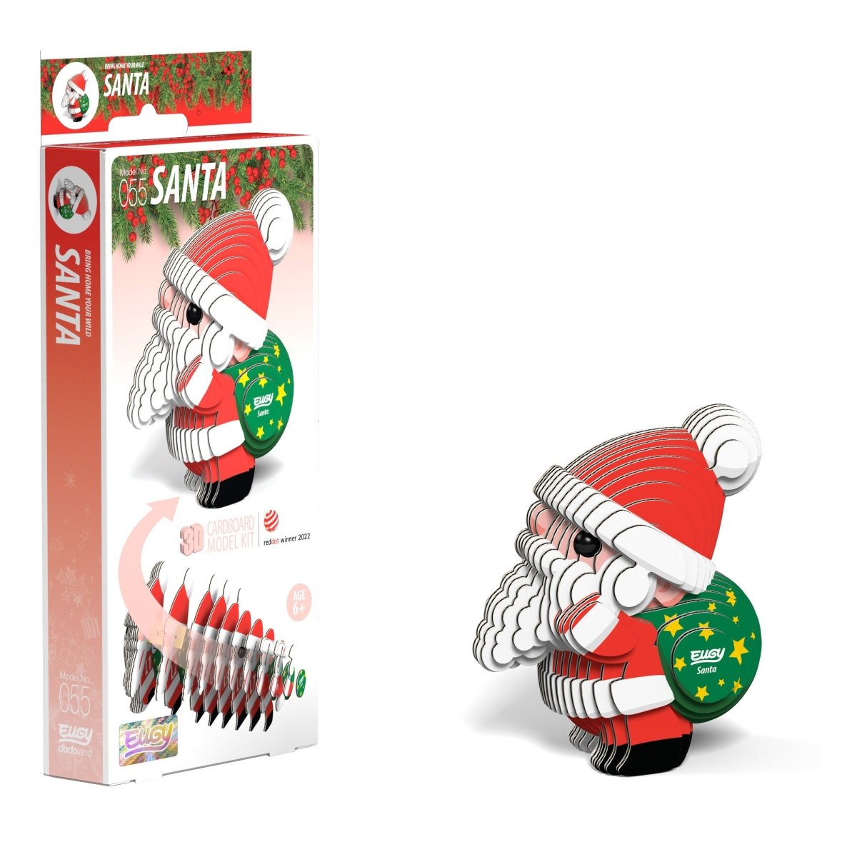 EUGY Santa 3D cardboard model kit - finished model with its box