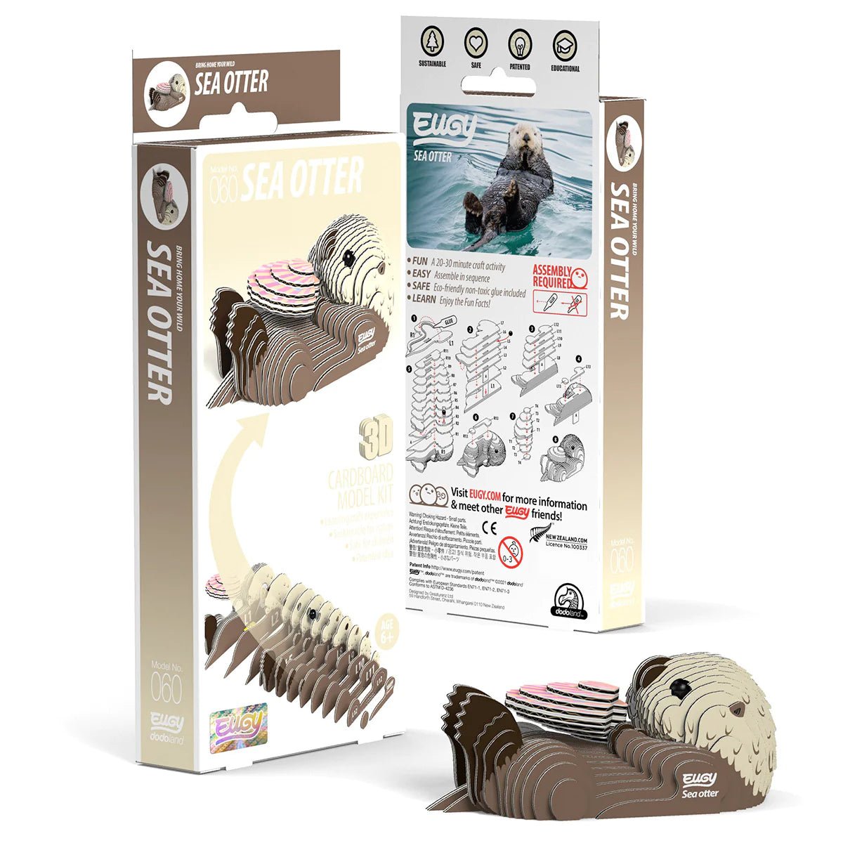 EUGY Sea Otter 3D cardboard model kit, eco-friendly assembled puzzle figure