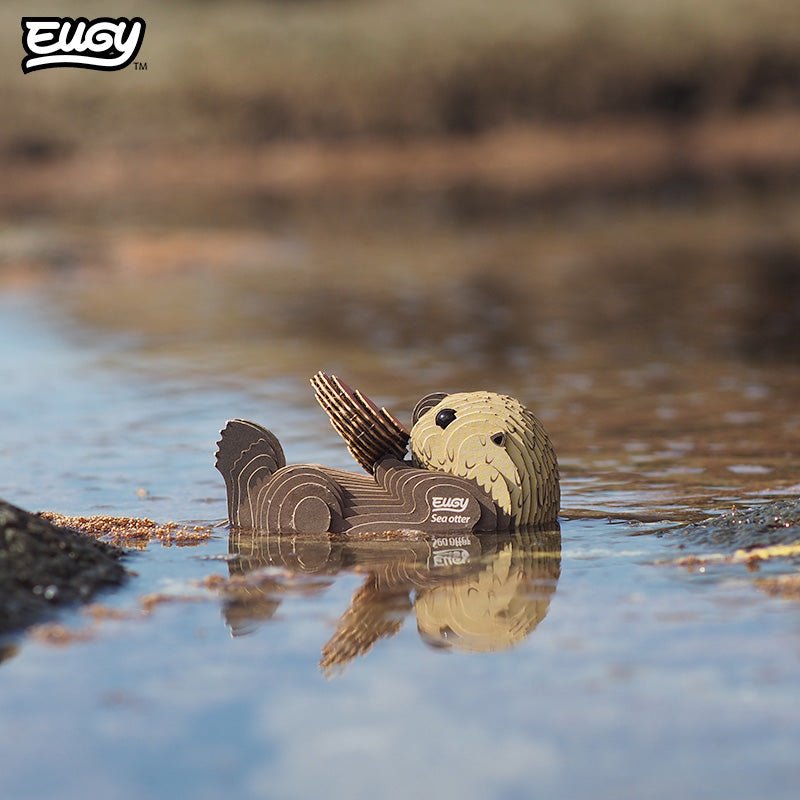 EUGY Sea Otter 3D cardboard model kit - built model on display
