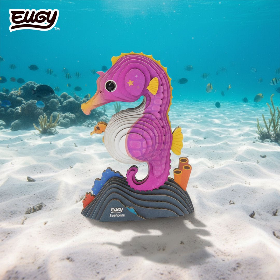EUGY Seahorse 3D cardboard model kit - built model on display