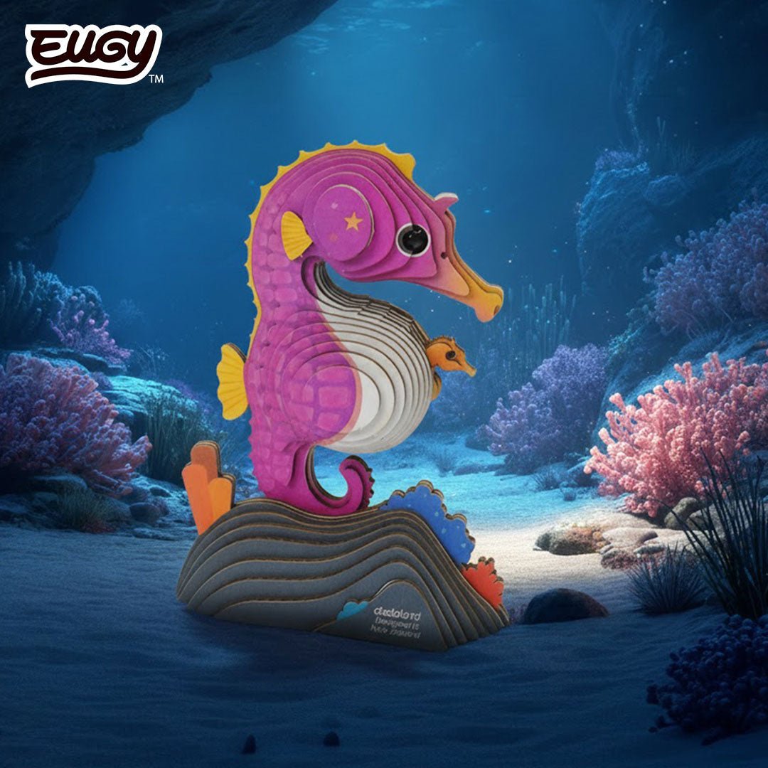 EUGY Seahorse 3D cardboard model kit - built model on display