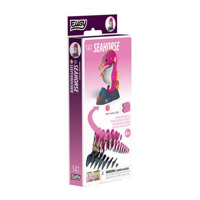EUGY Seahorse 141 retail box showing the finished pink card model