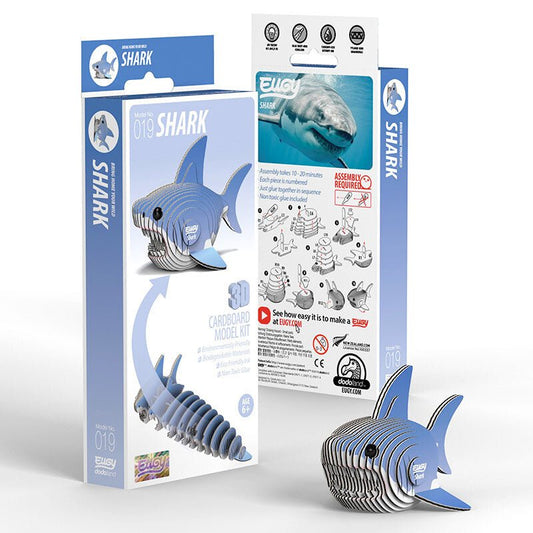 EUGY Shark 3D cardboard model kit, eco-friendly assembled puzzle figure