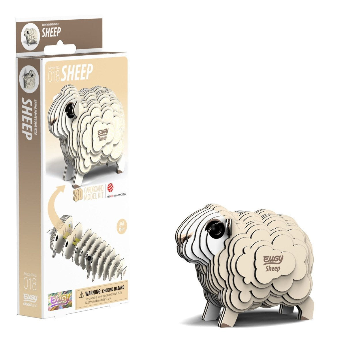 EUGY Sheep 3D cardboard model kit - finished model with its box