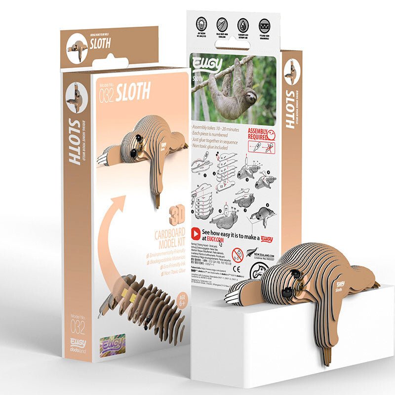 EUGY Sloth 3D cardboard model kit, eco-friendly assembled puzzle figure